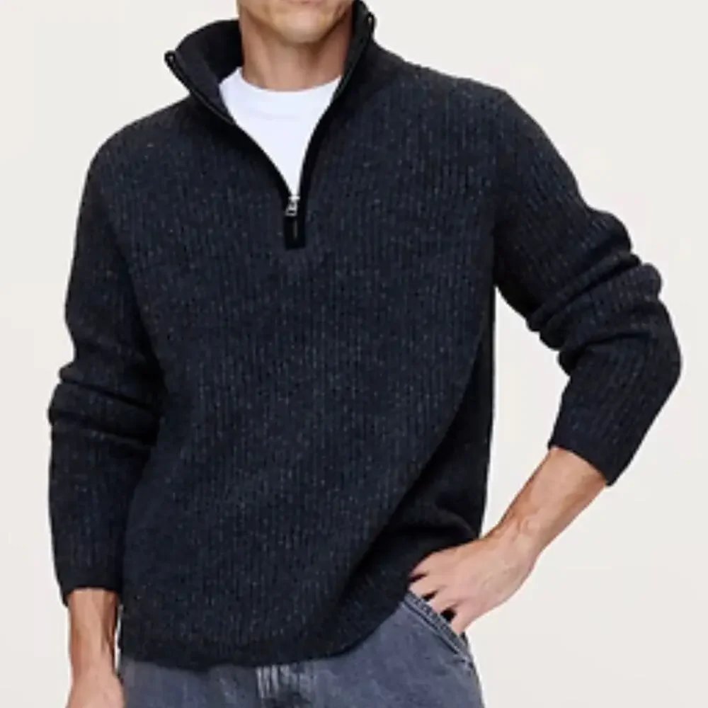 BANANA‎ REPUBLIC | Men's Charcoal Gray Ribbed Zip Sweater Wool Camel | Medium